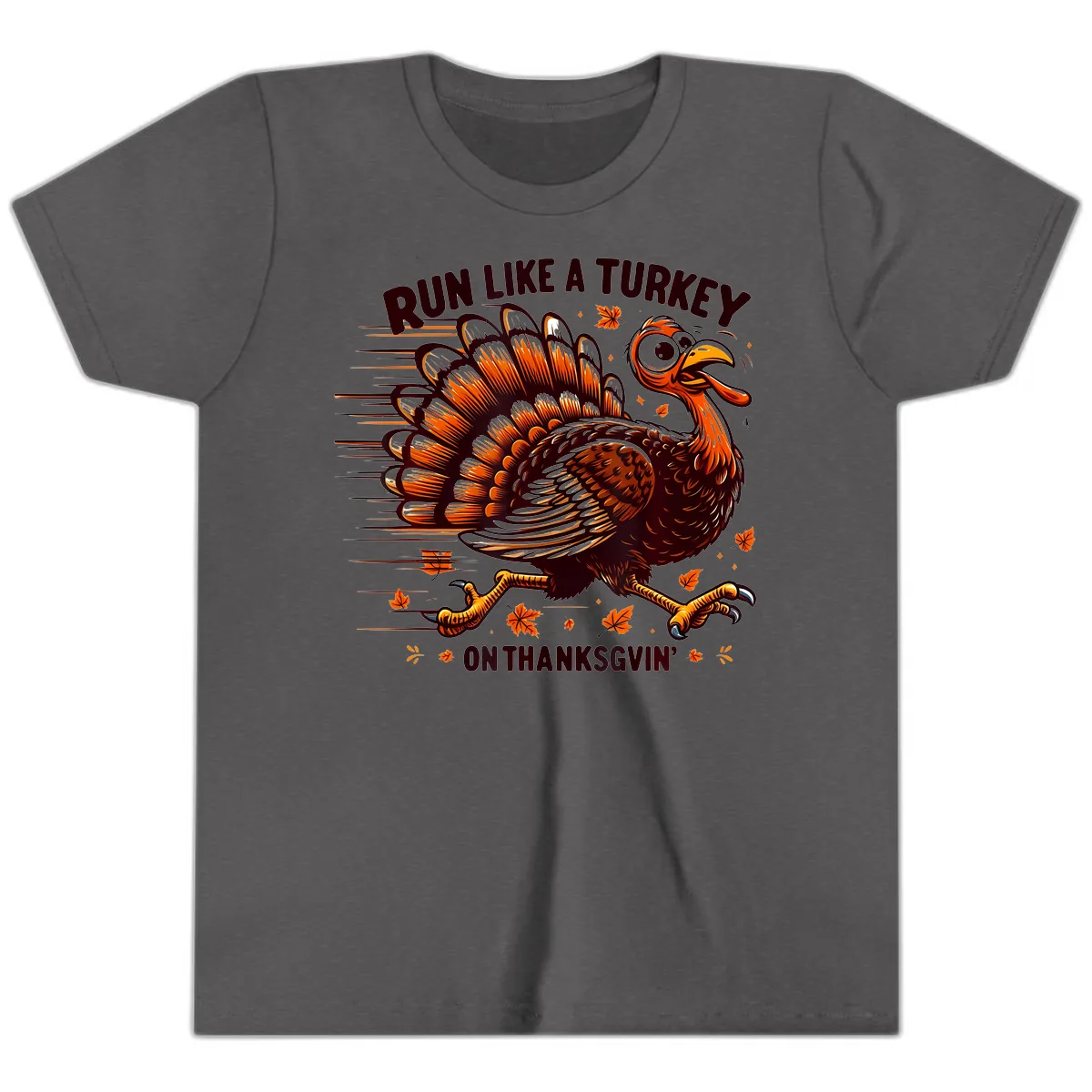 Run Like A Turkey On Thanksgiving Youth T-Shirt in Dark Heather Grey