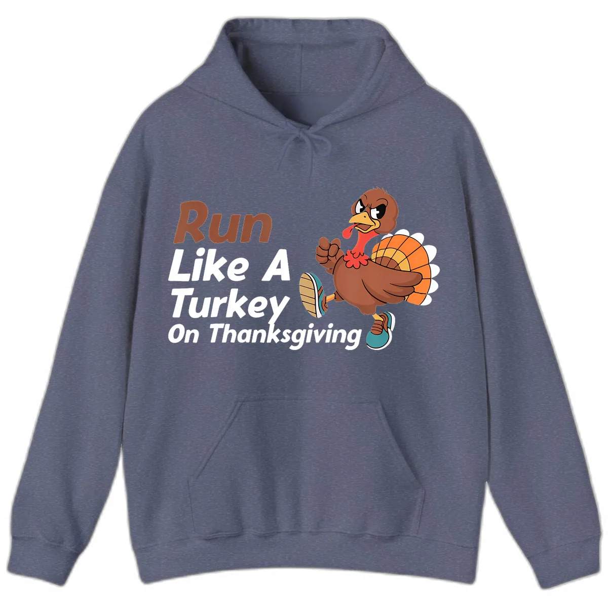 Run Like A Turkey On Thanksgiving Hoodie in Heather Navy