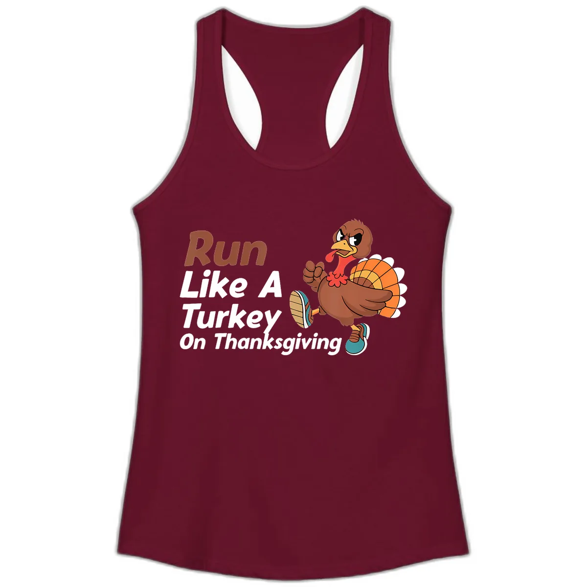Run Like A Turkey On Thanksgiving Ladies Tank in Solid Cardinal Red
