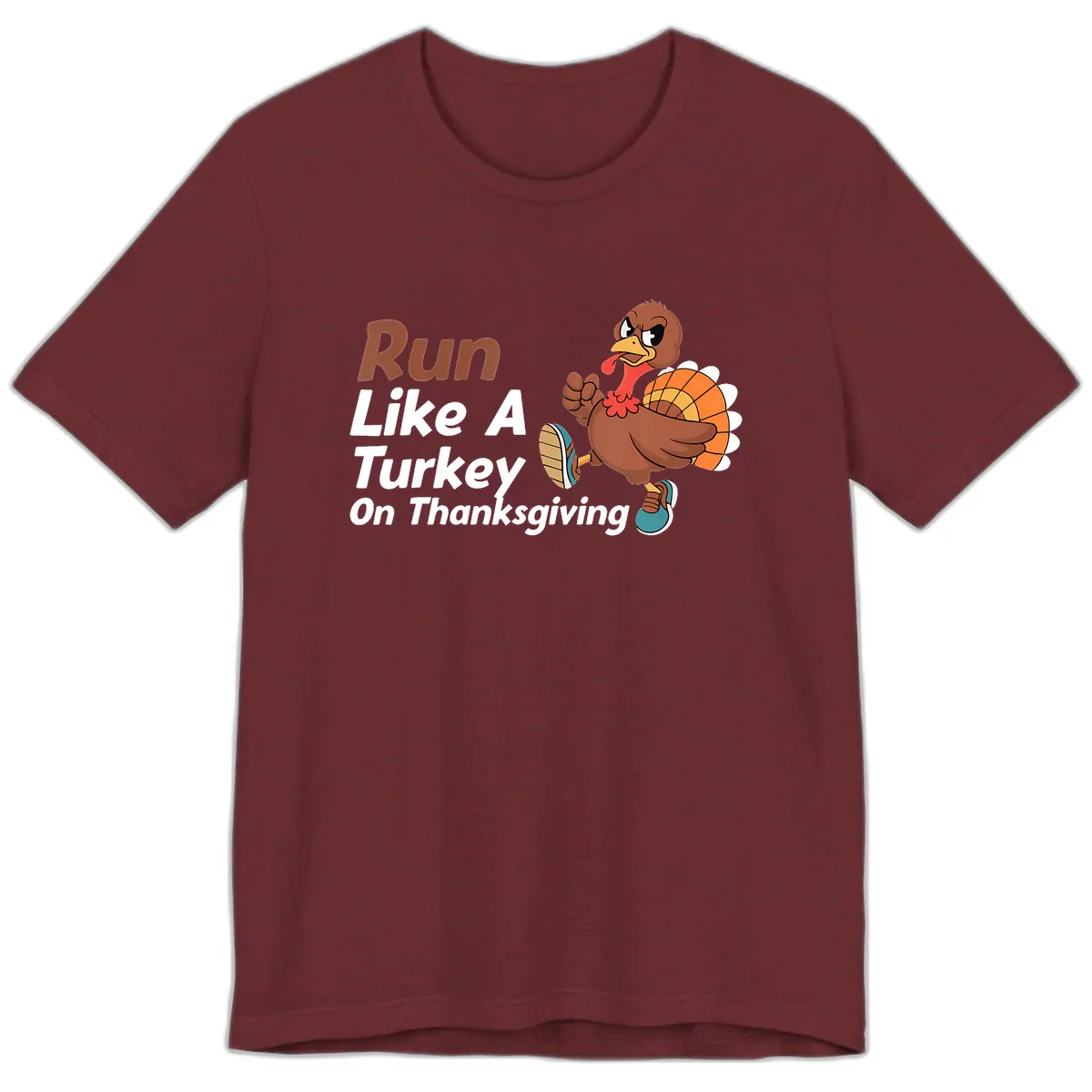 Run Like A Turkey On Thanksgiving Premium T-Shirt in Heather Cardinal