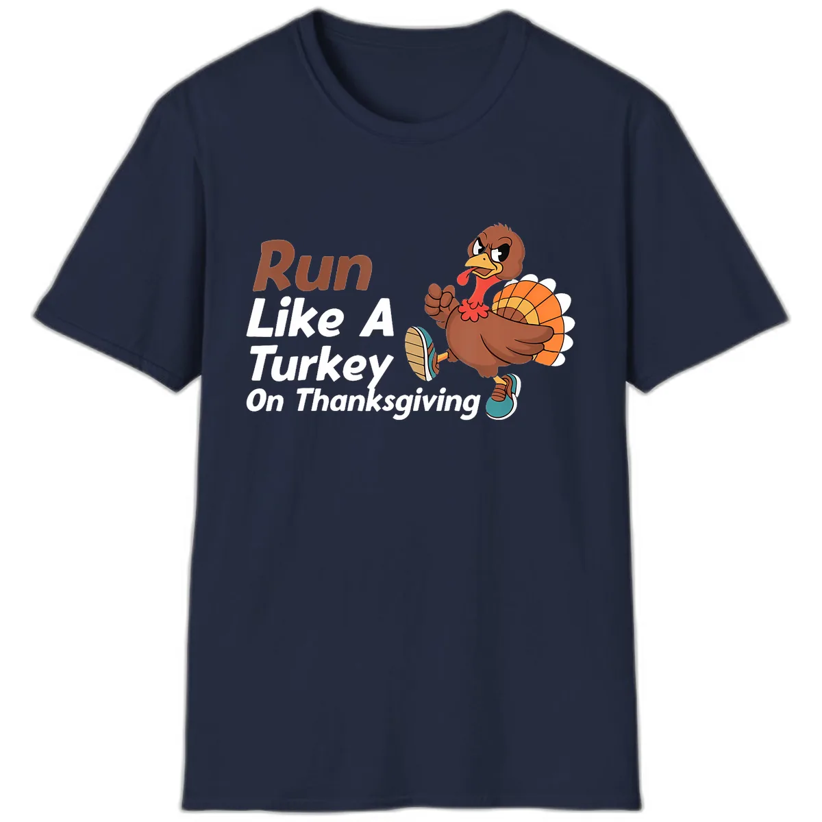 Run Like A Turkey On Thanksgiving T-Shirt in Navy