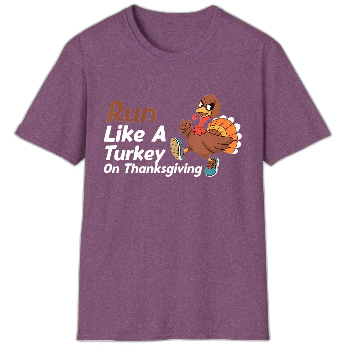 Run Like A Turkey On Thanksgiving T-Shirt in Heather Maroon
