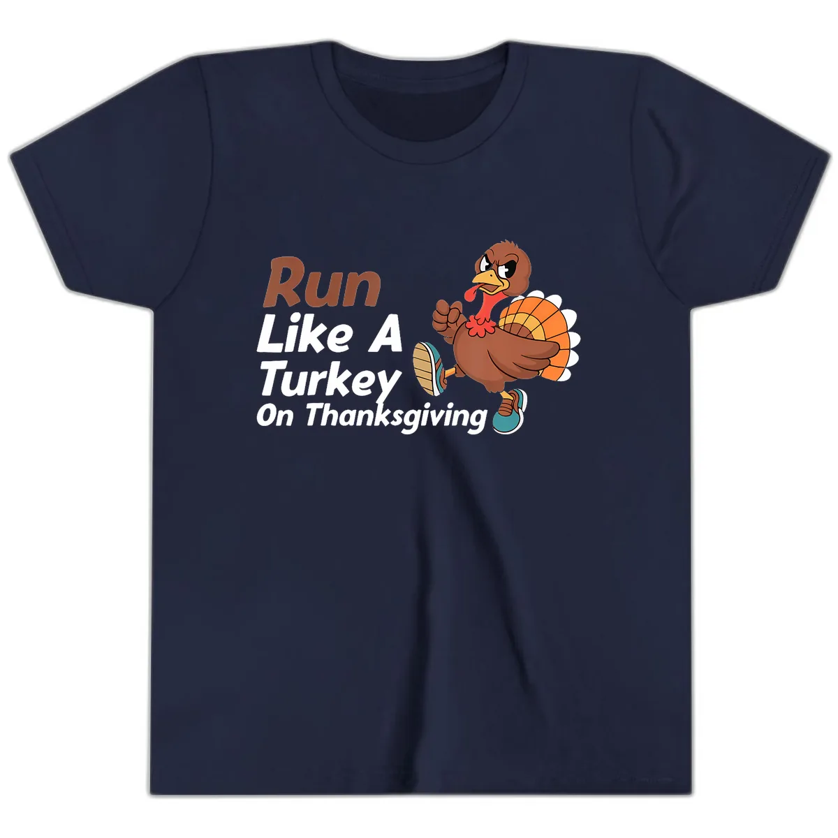 Run Like A Turkey On Thanksgiving Youth T-Shirt in Navy