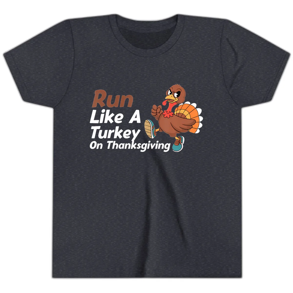 Run Like A Turkey On Thanksgiving Youth T-Shirt in Heather Navy