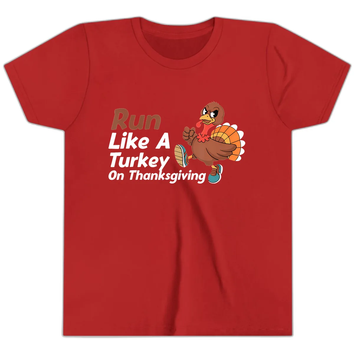 Run Like A Turkey On Thanksgiving Youth T-Shirt in Red