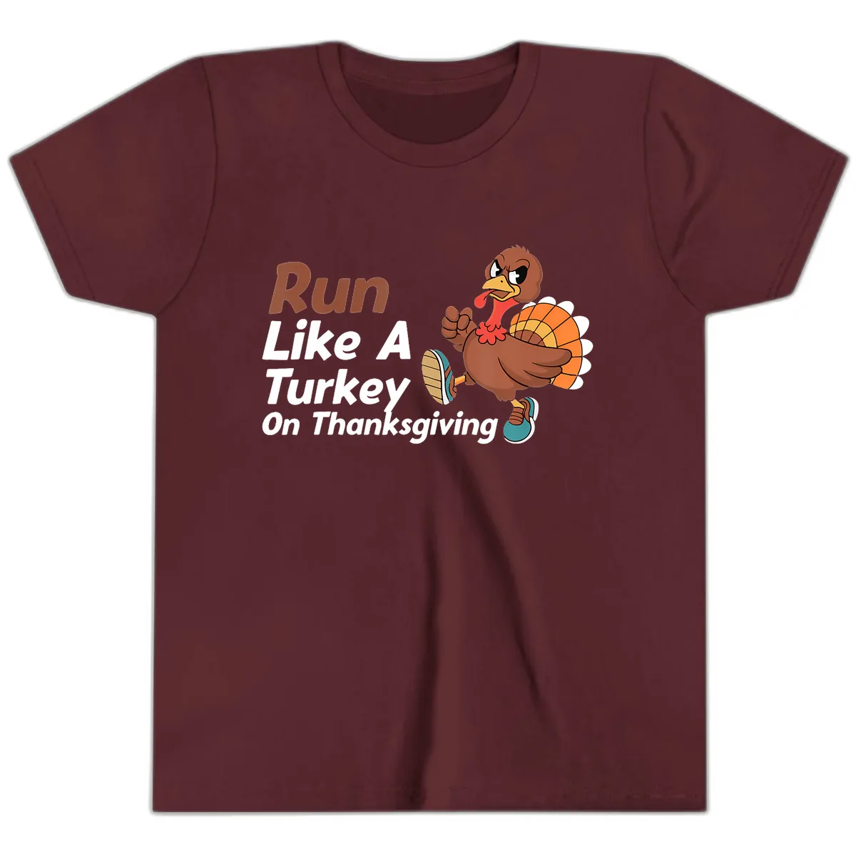 Run Like A Turkey On Thanksgiving Youth T-Shirt in Maroon