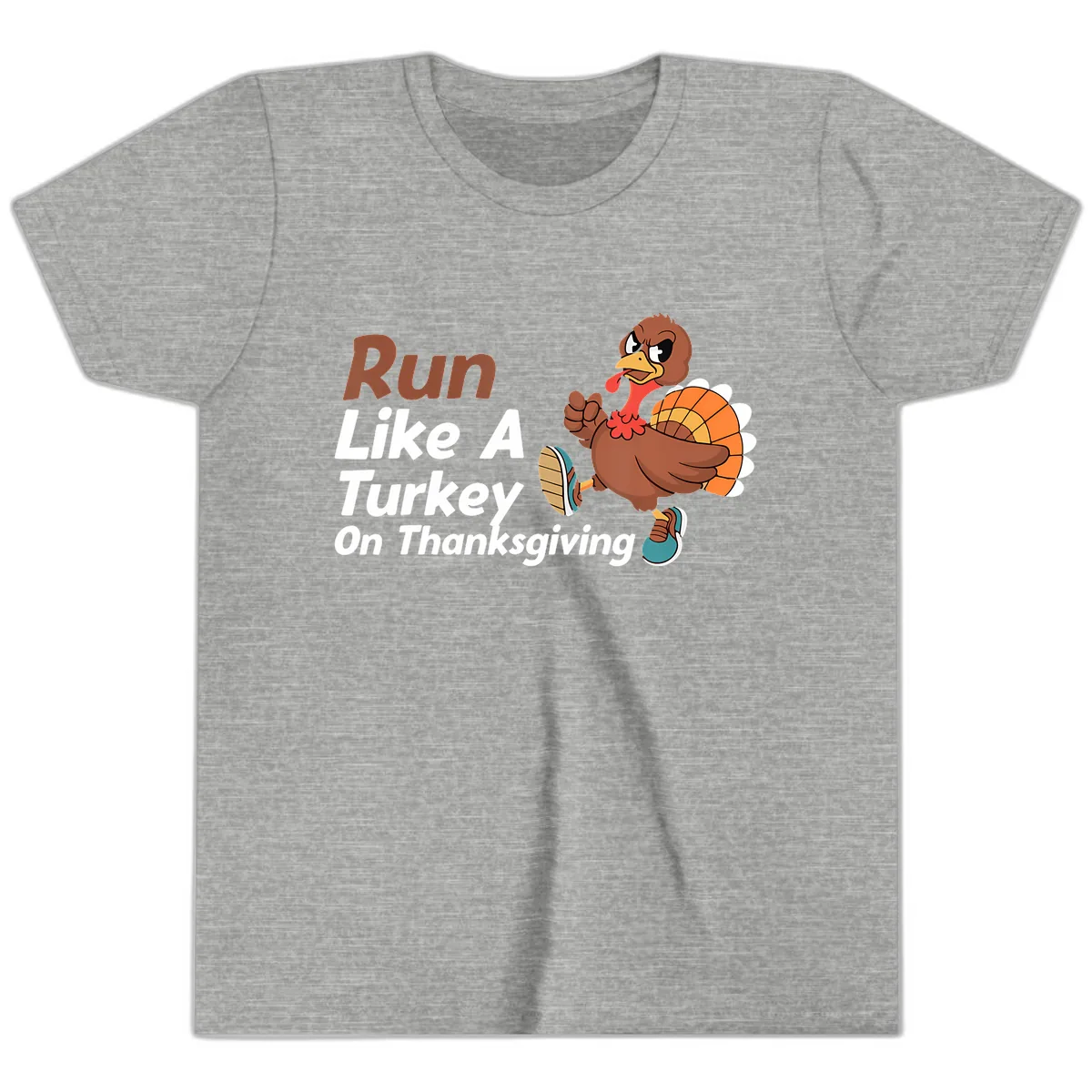 Run Like A Turkey On Thanksgiving Youth T-Shirt in Athletic Heather