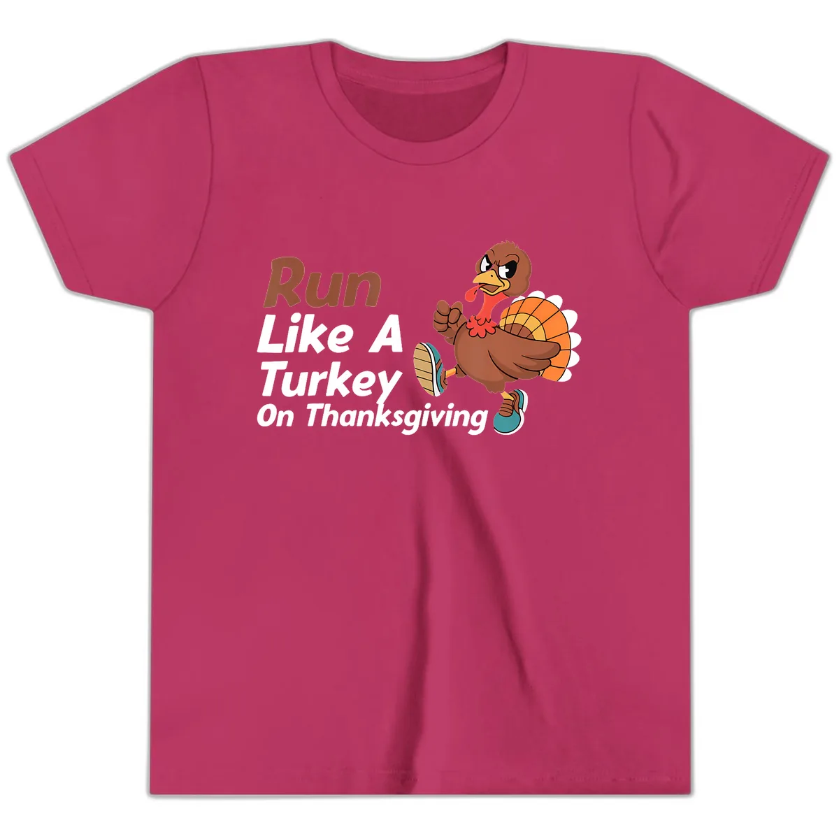 Run Like A Turkey On Thanksgiving Youth T-Shirt in Berry