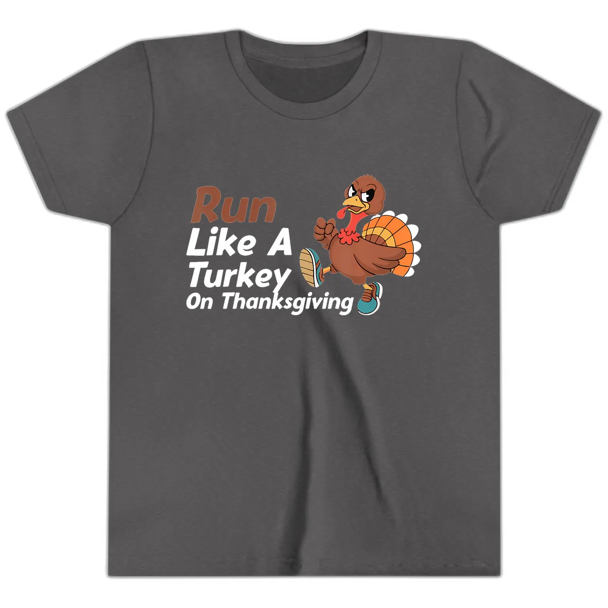 Run Like A Turkey On Thanksgiving Youth T-Shirt in Dark Heather Grey