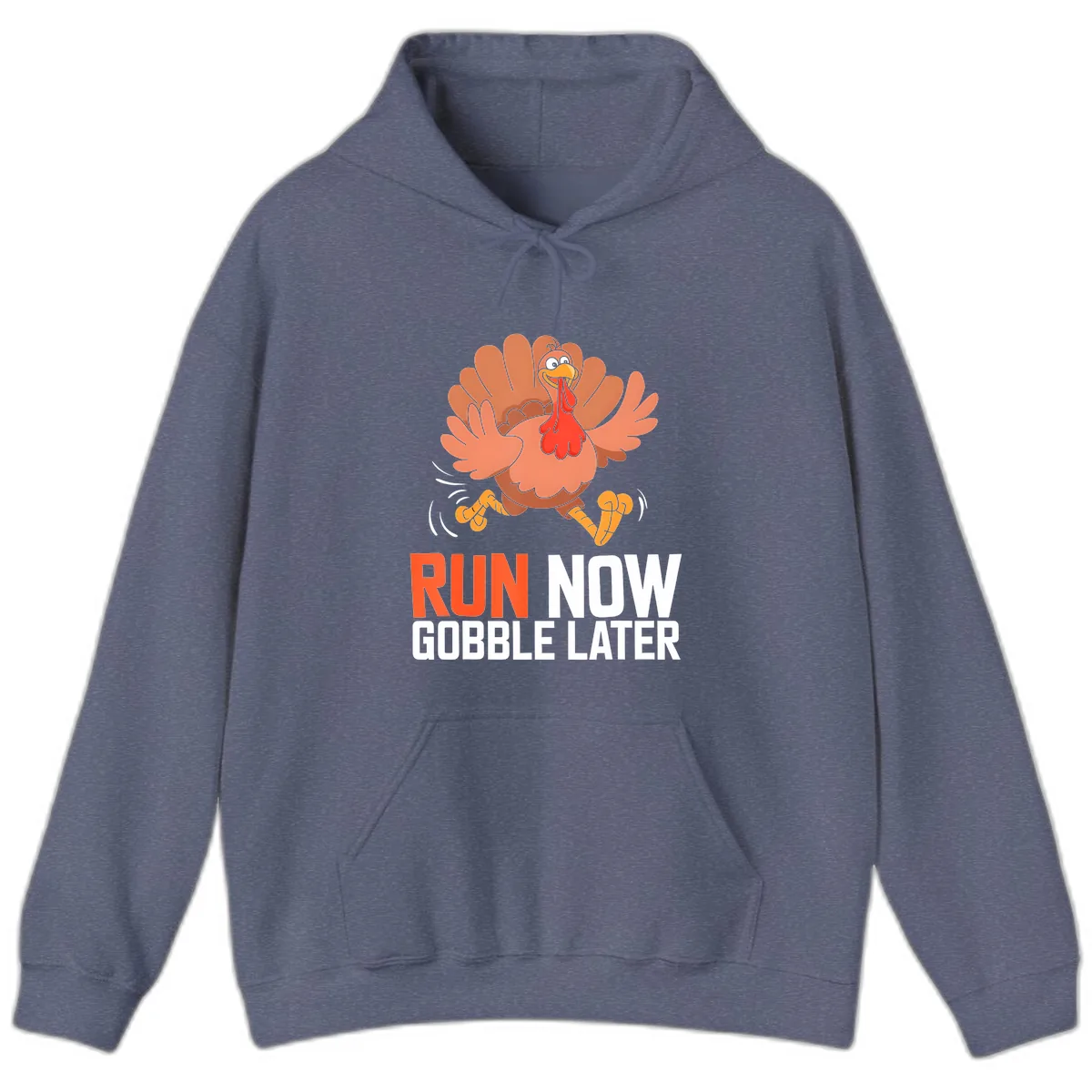 Run Now Gobble Later Turkey Trot Hoodie in Heather Navy