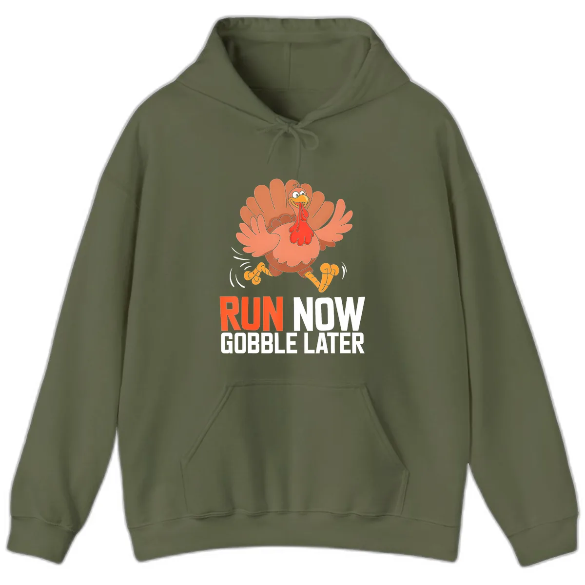 Run Now Gobble Later Turkey Trot Hoodie in Military Green
