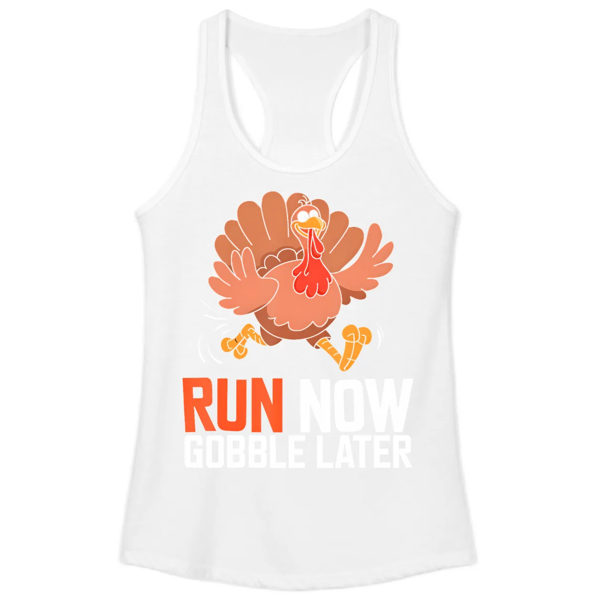 Run Now Gobble Later Turkey Trot Ladies Tank in White