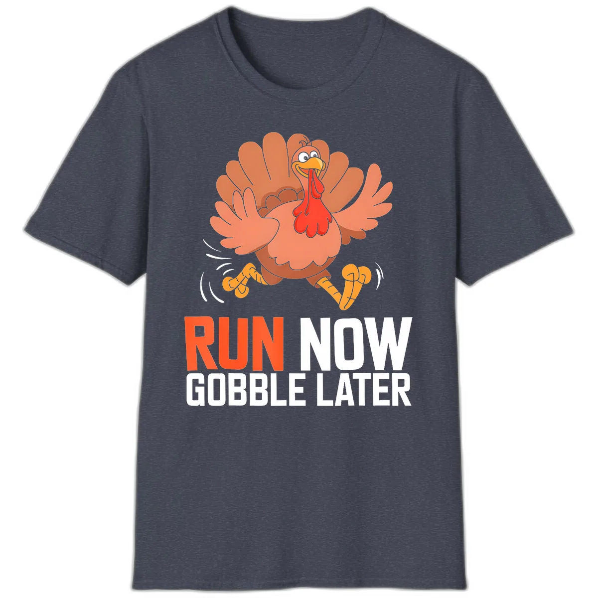 Run Now Gobble Later Turkey Trot T-Shirt in Heather Navy