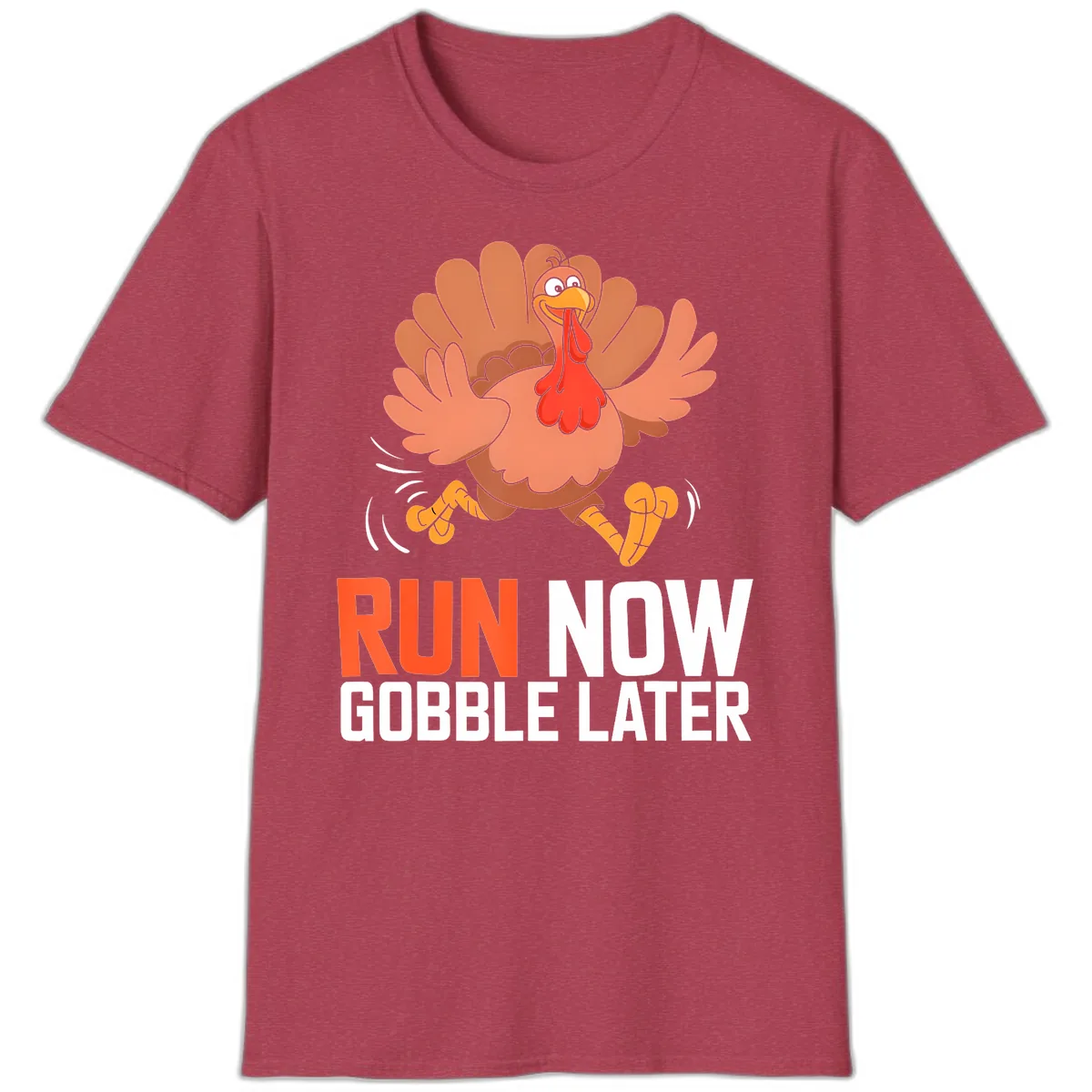 Run Now Gobble Later Turkey Trot T-Shirt in Heather Cardinal
