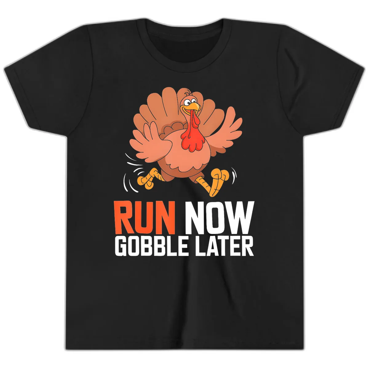 Run Now Gobble Later Turkey Trot Youth T-Shirt in Black