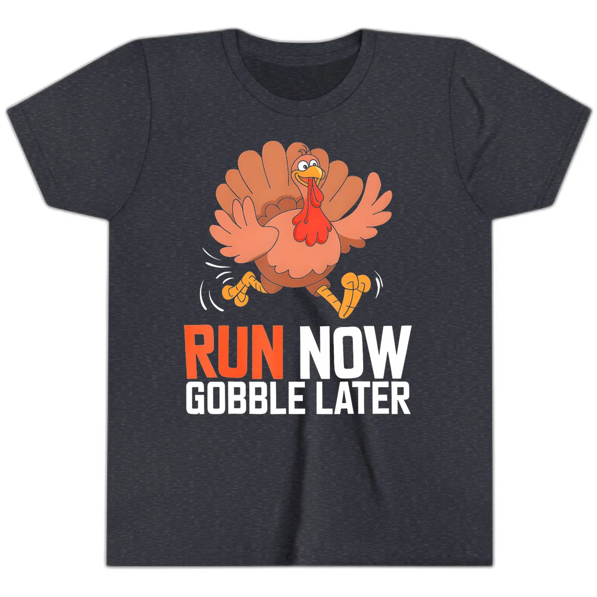 Run Now Gobble Later Turkey Trot Youth T-Shirt in Heather Navy