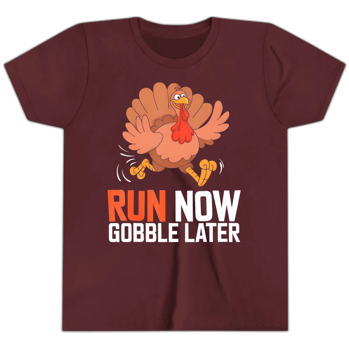 Run Now Gobble Later Turkey Trot Youth T-Shirt in Maroon