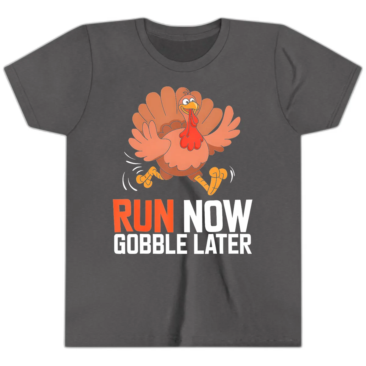 Run Now Gobble Later Turkey Trot Youth T-Shirt in Dark Heather Grey