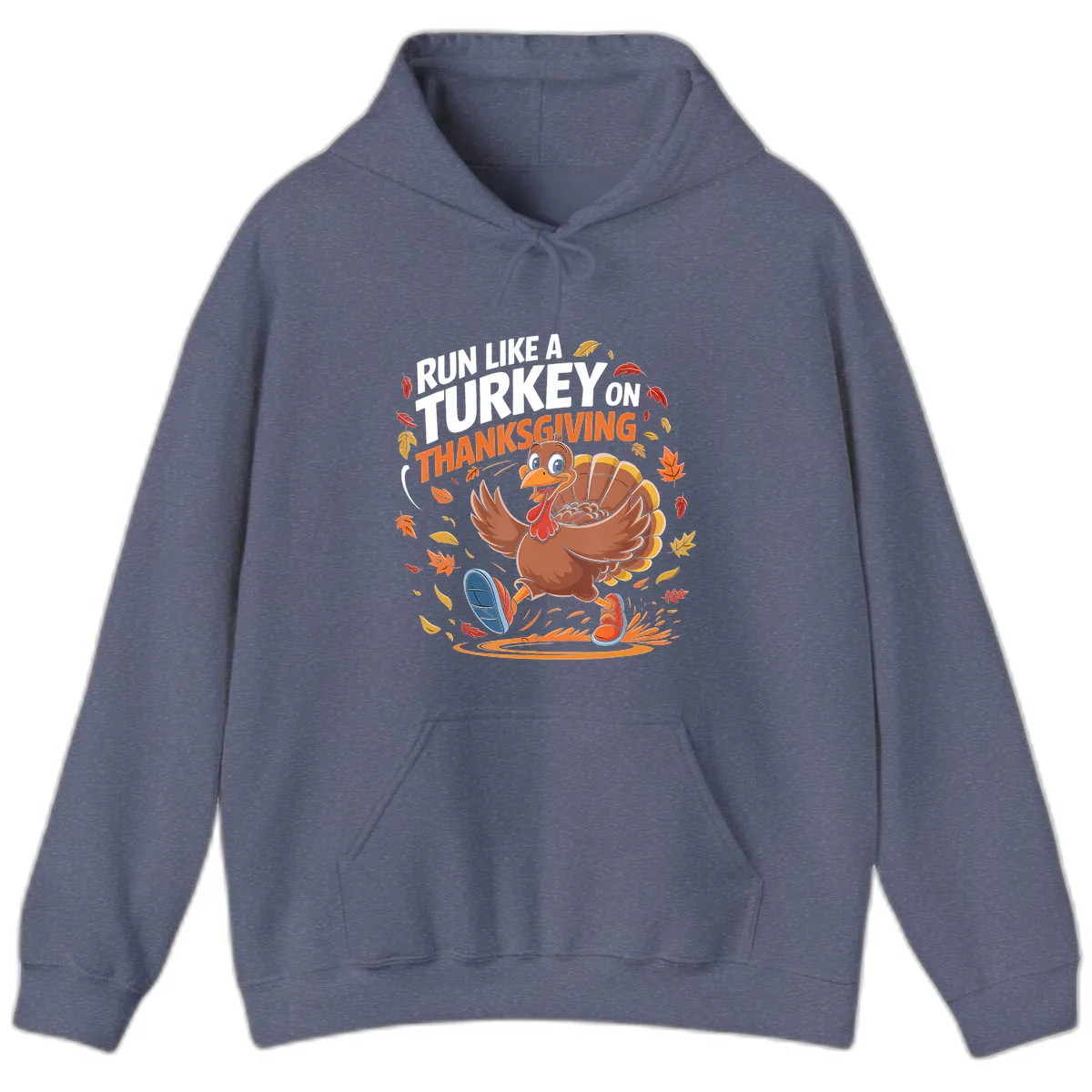 Run Like A Turkey Thanksgiving Trot Hoodie in Heather Navy