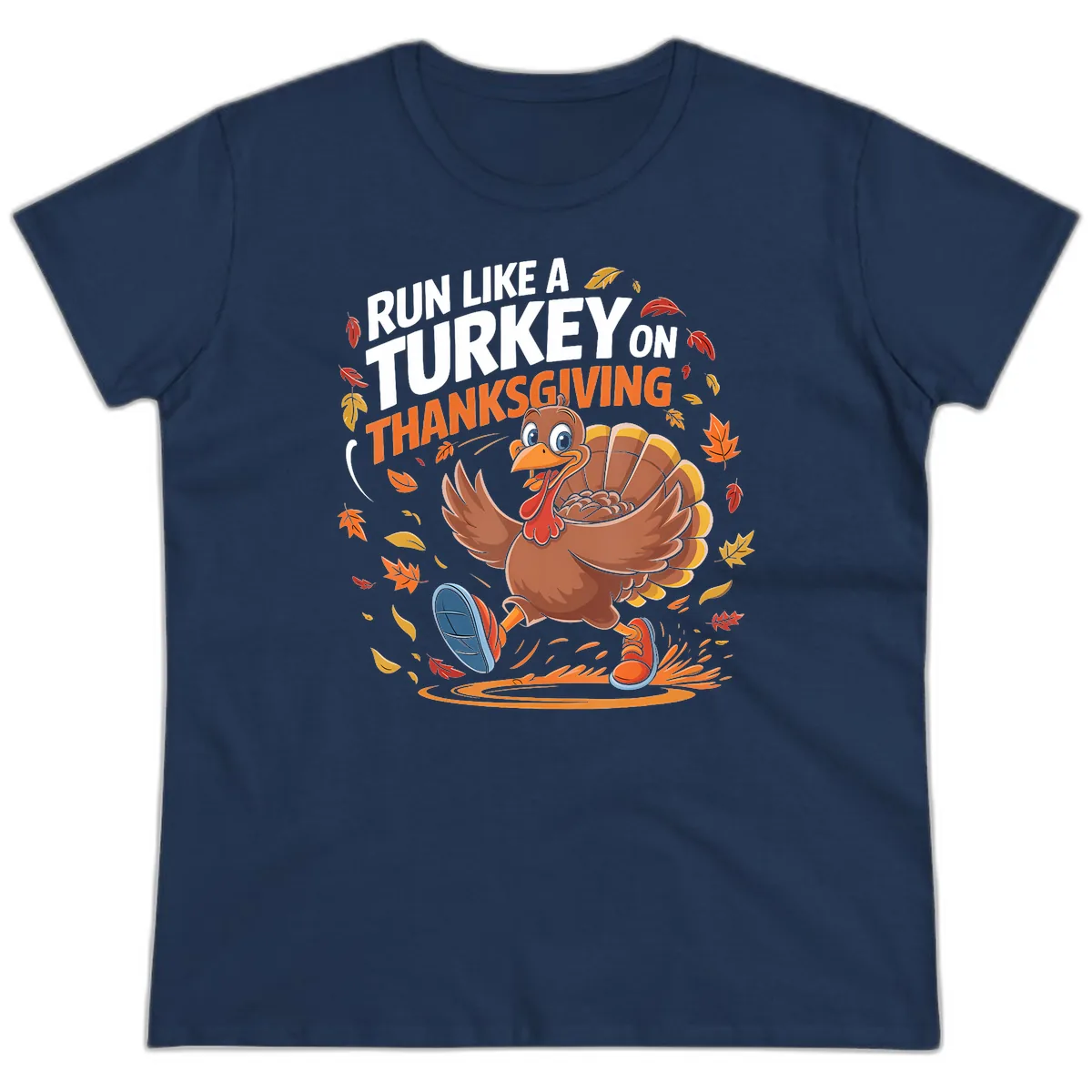 Run Like A Turkey Thanksgiving Trot Ladies Tee in Navy