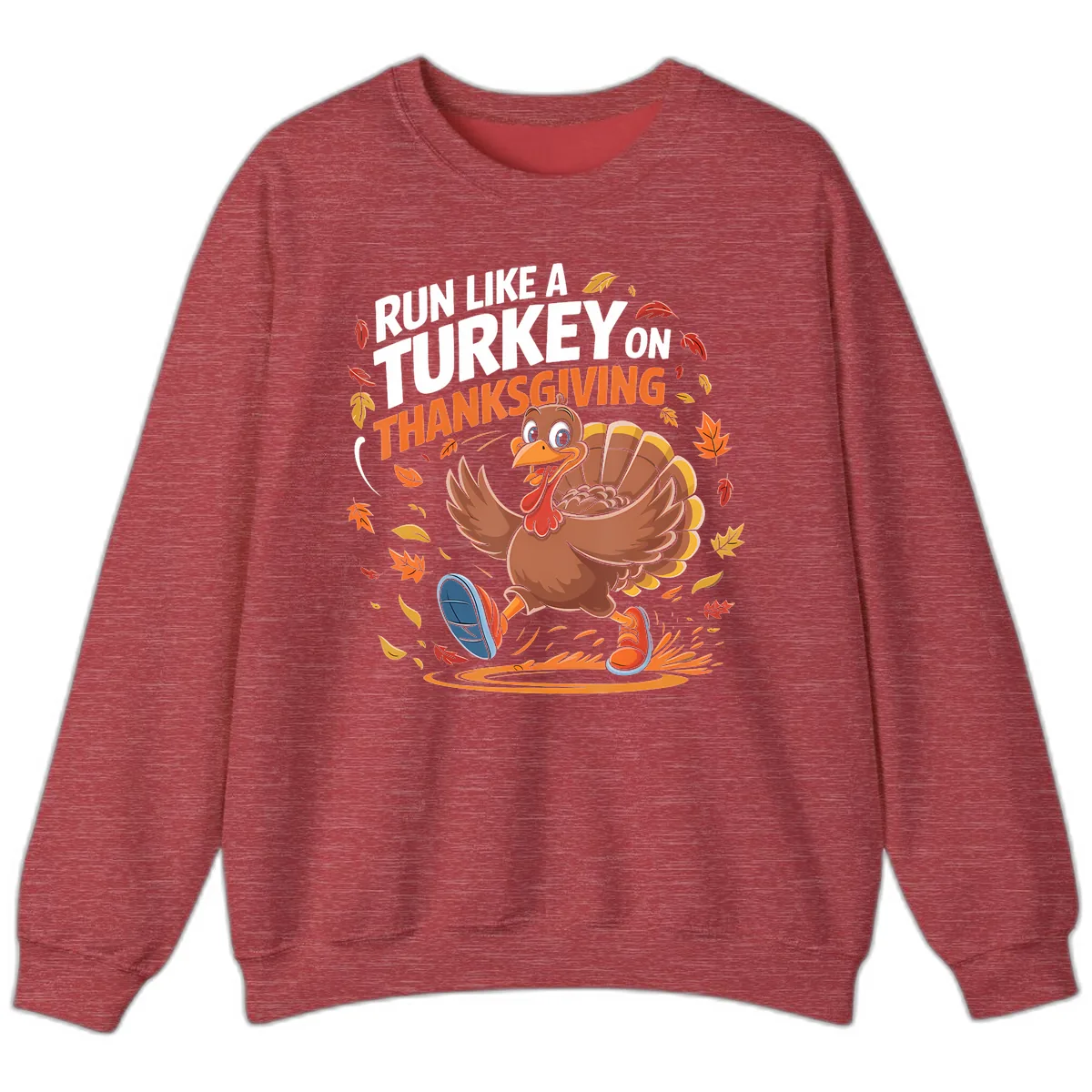 Run Like A Turkey Thanksgiving Trot Sweatshirt in Heather Scarlet Red