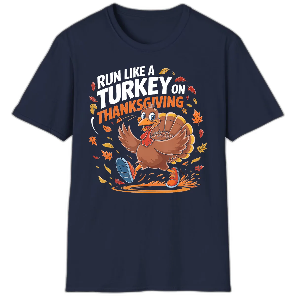 Run Like A Turkey Thanksgiving Trot T-Shirt in Navy