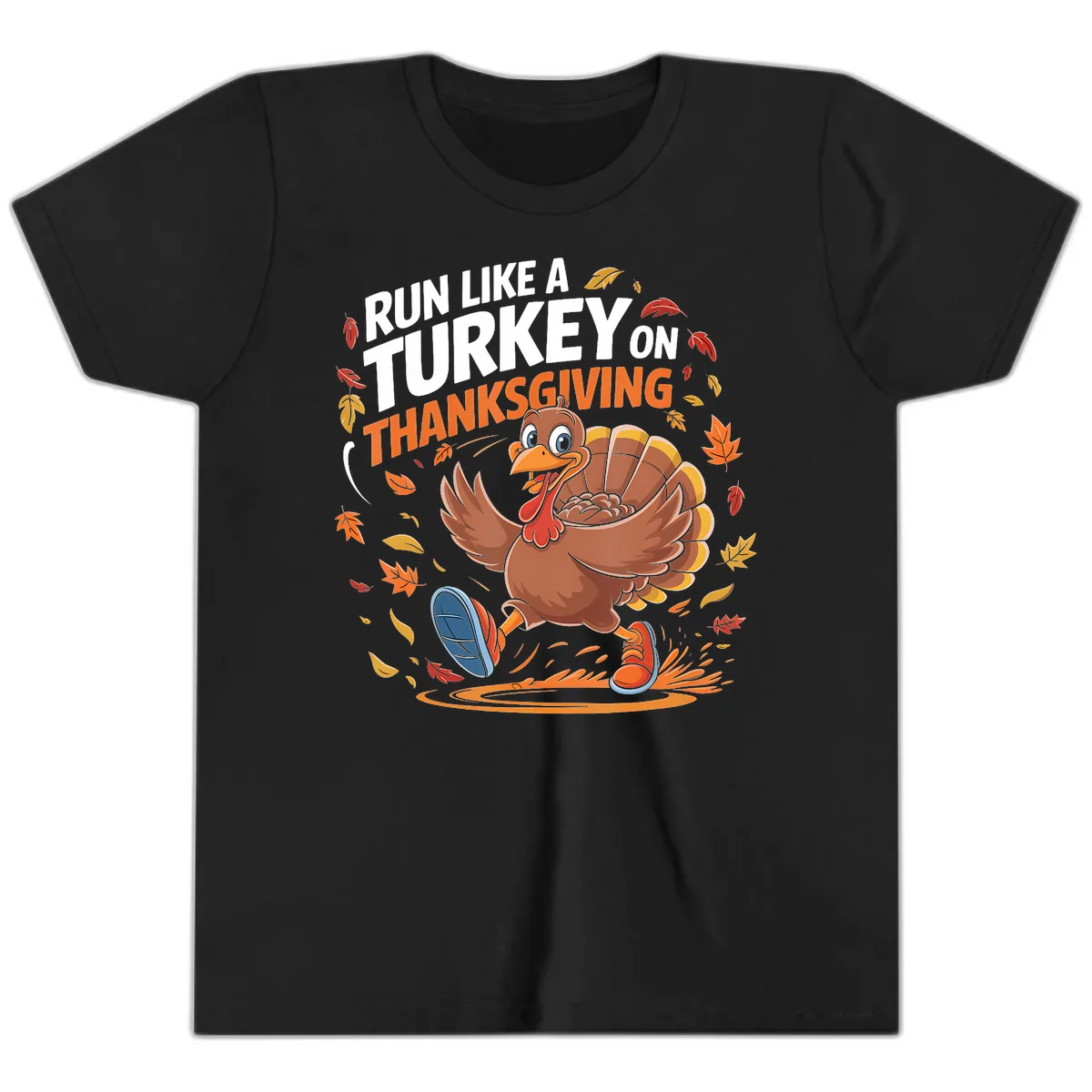 Run Like A Turkey Thanksgiving Trot Youth T-Shirt in Black