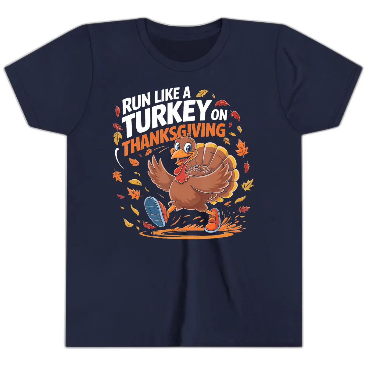 Run Like A Turkey Thanksgiving Trot Youth T-Shirt in Navy