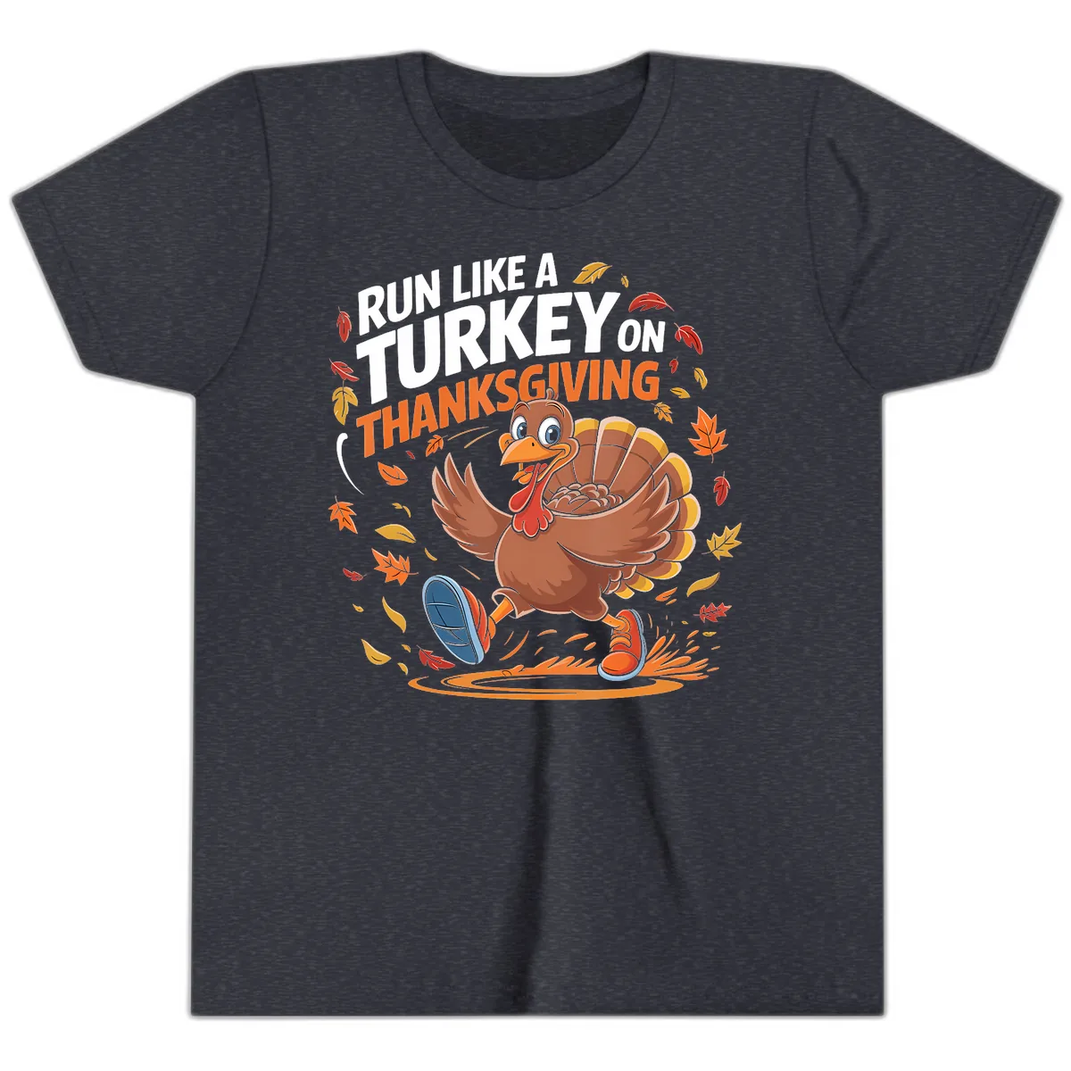 Run Like A Turkey Thanksgiving Trot Youth T-Shirt in Heather Navy