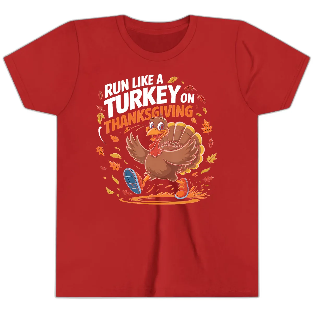 Run Like A Turkey Thanksgiving Trot Youth T-Shirt in Red