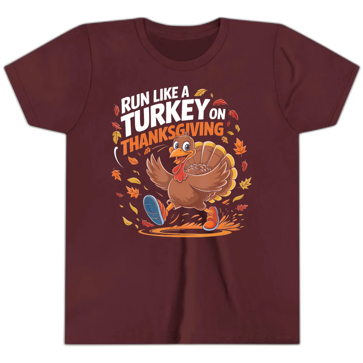 Run Like A Turkey Thanksgiving Trot Youth T-Shirt in Maroon