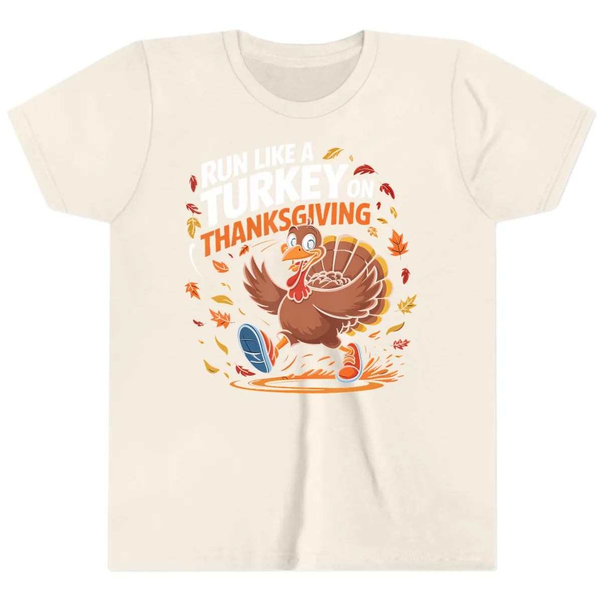 Run Like A Turkey Thanksgiving Trot Youth T-Shirt in Natural
