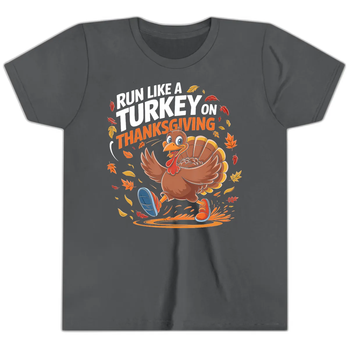 Run Like A Turkey Thanksgiving Trot Youth T-Shirt in Asphalt