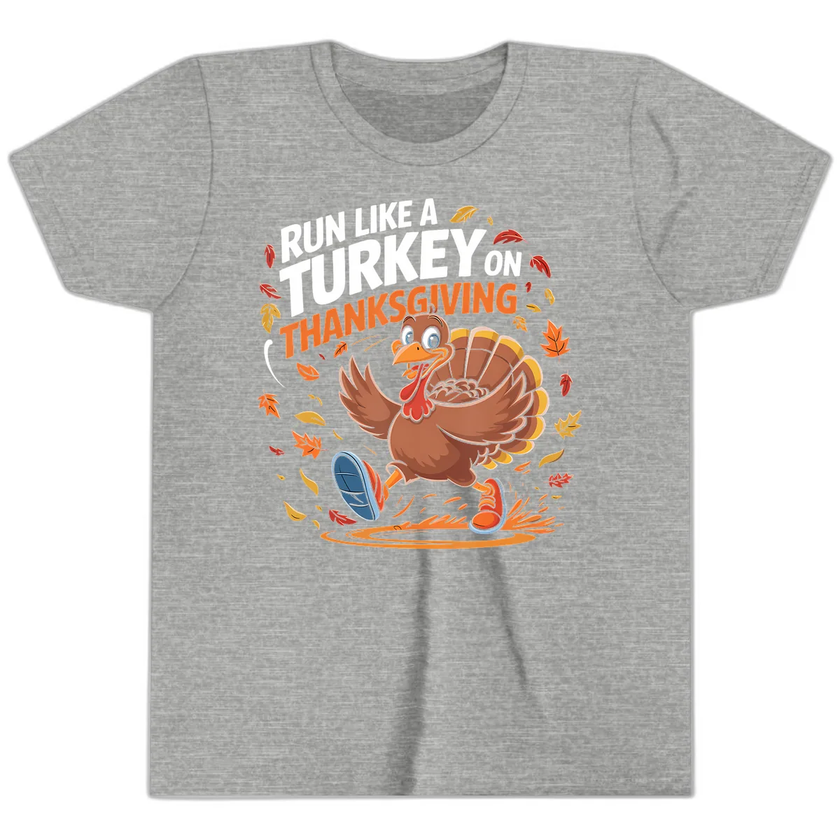 Run Like A Turkey Thanksgiving Trot Youth T-Shirt in Athletic Heather