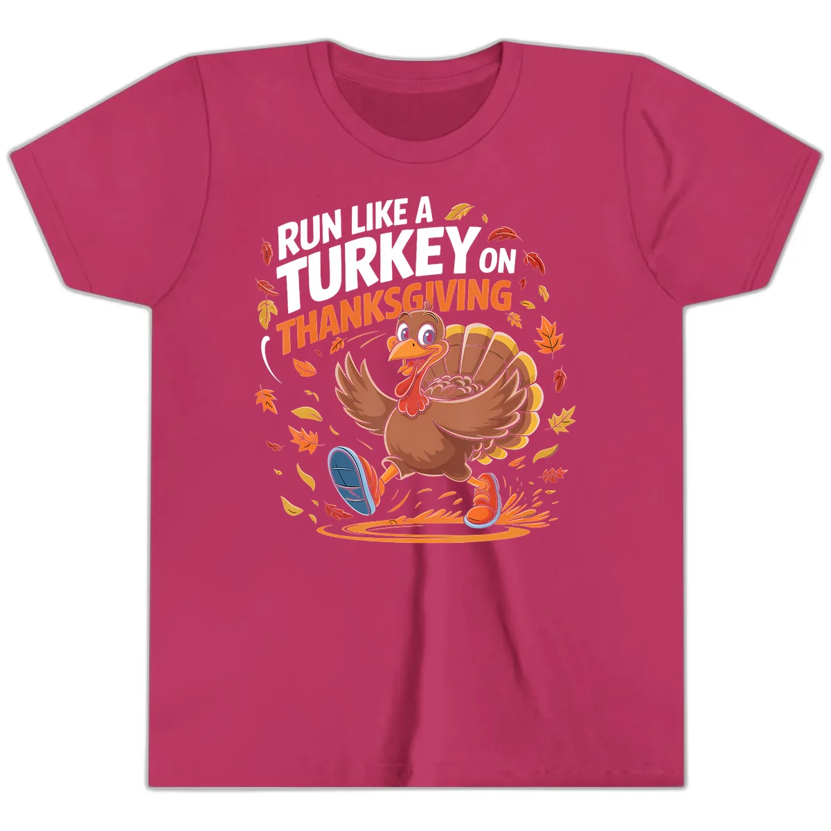 Run Like A Turkey Thanksgiving Trot Youth T-Shirt in Berry