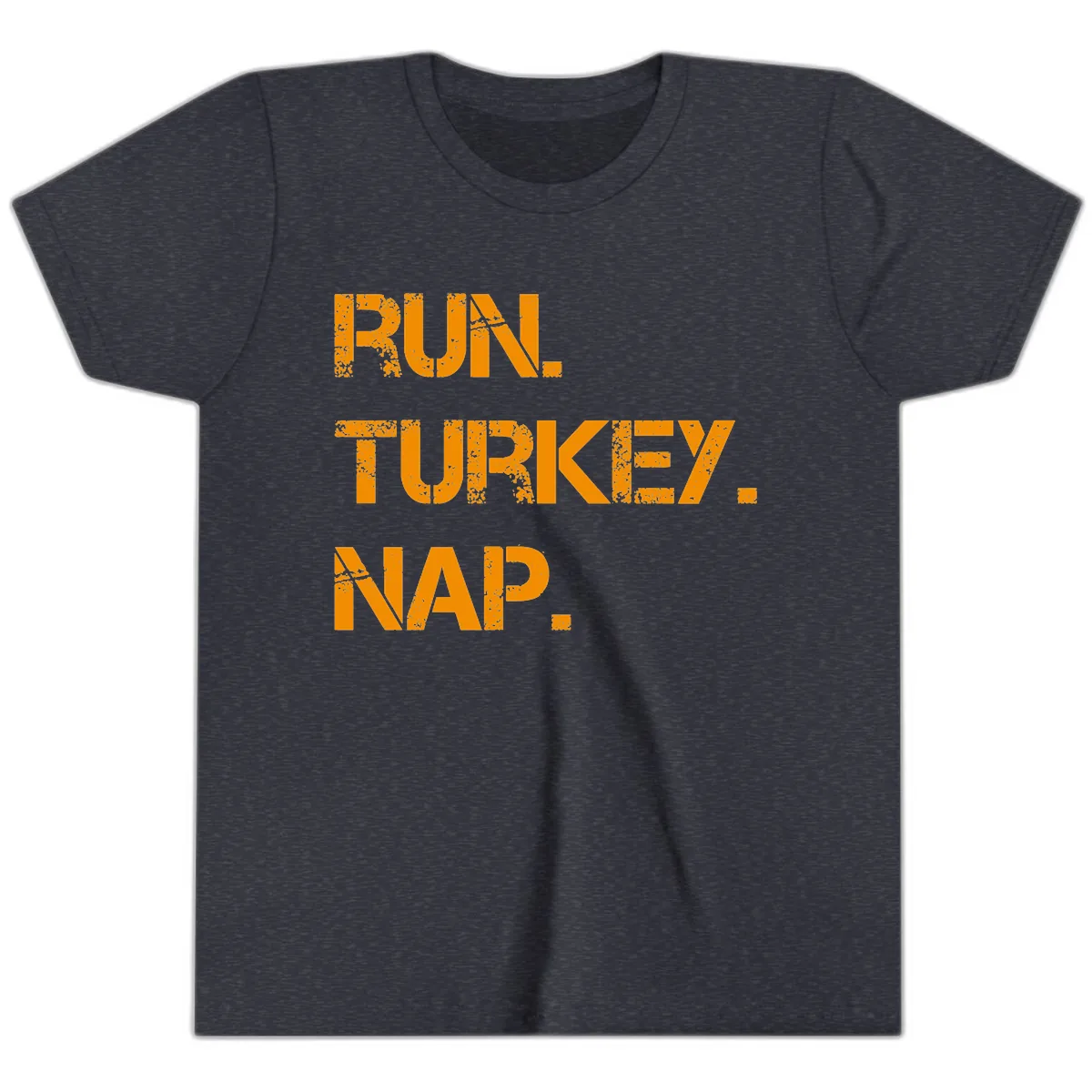Run Turkey Nap Performance Youth T-Shirt in Heather Navy