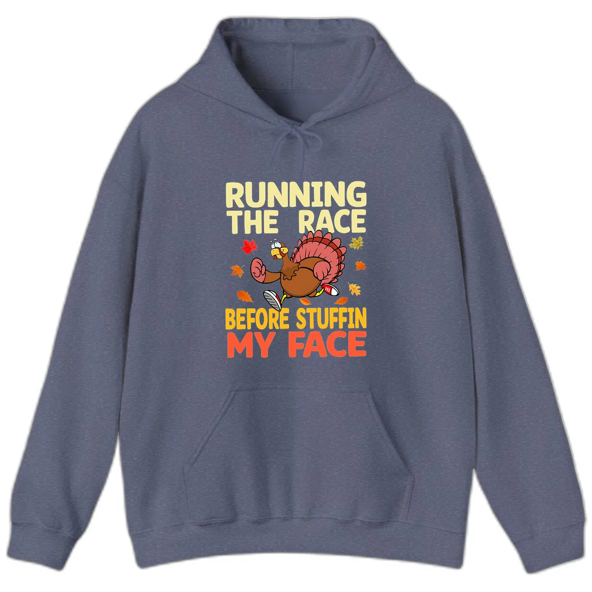 Running The Race Before Stuffin My Face Hoodie in Heather Navy