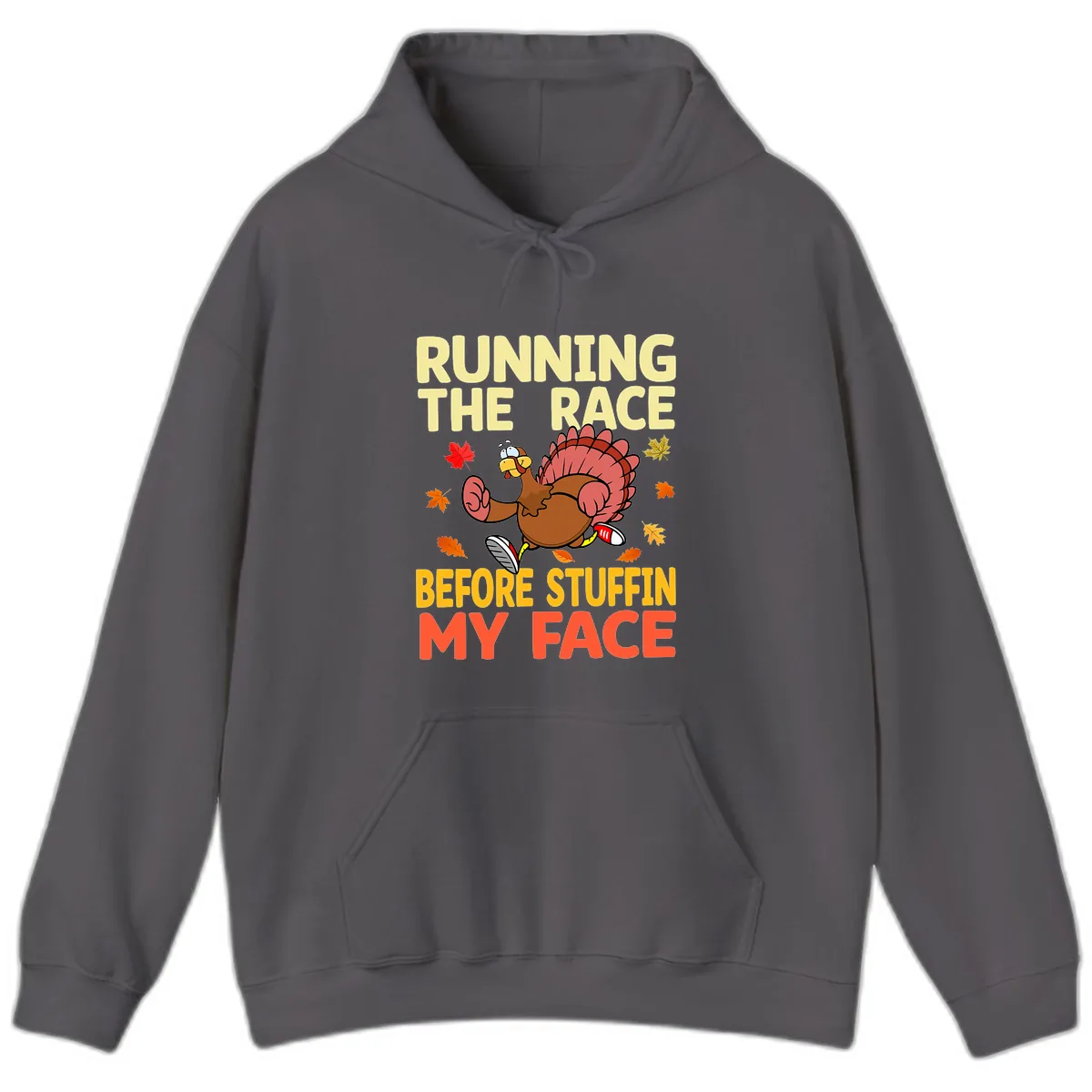 Running The Race Before Stuffin My Face Hoodie in Charcoal