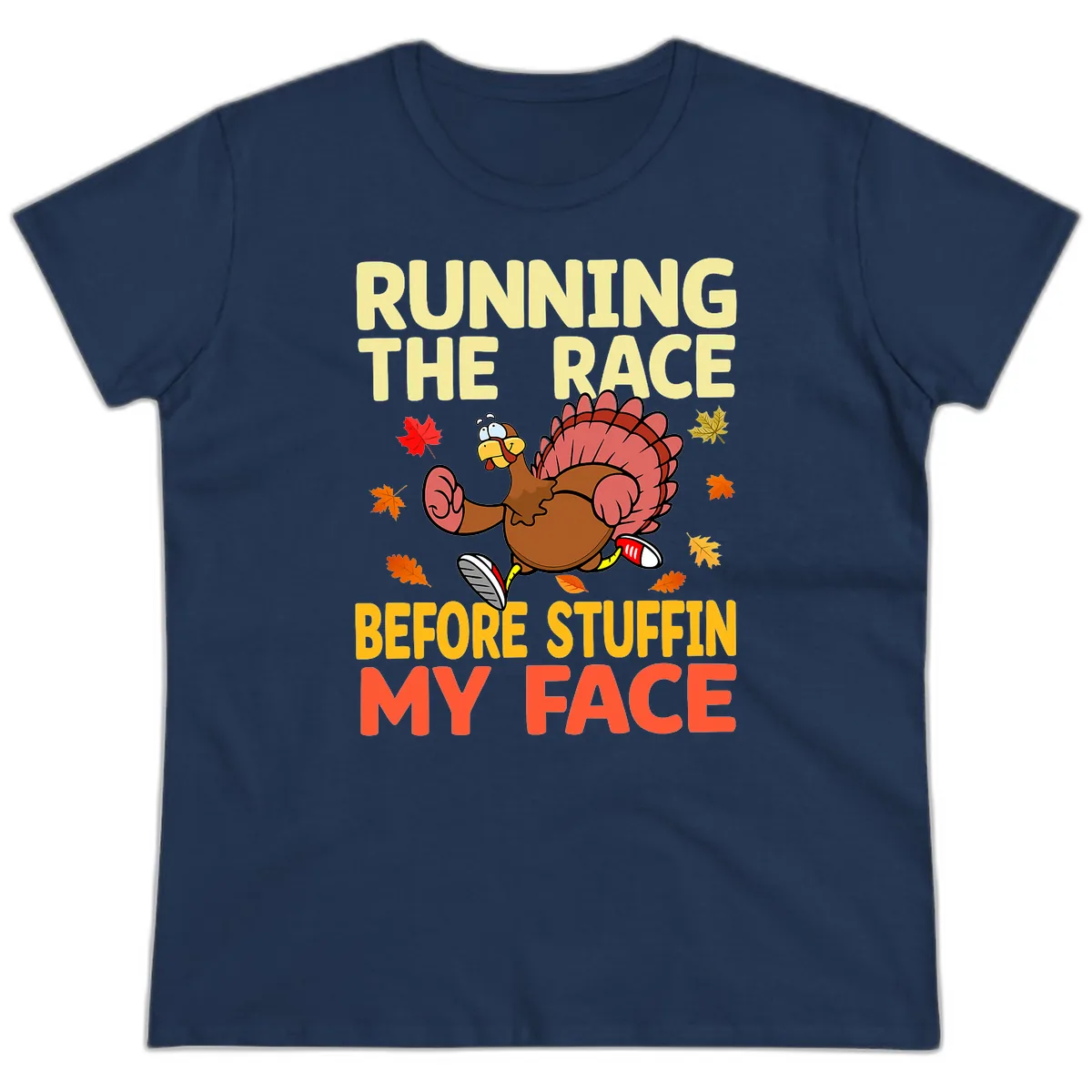 Running The Race Before Stuffin My Face Ladies Tee in Navy