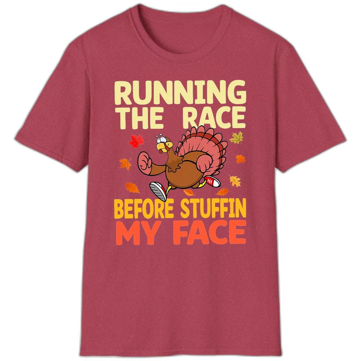 Running The Race Before Stuffin My Face T-Shirt in Heather Cardinal