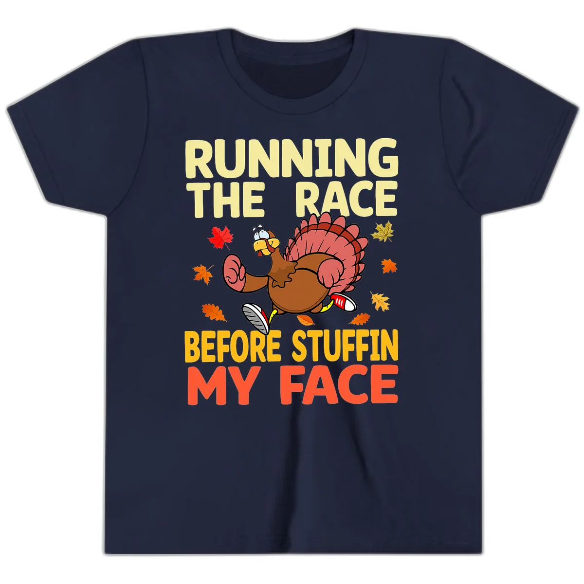 Running The Race Before Stuffin My Face Youth T-Shirt in Navy
