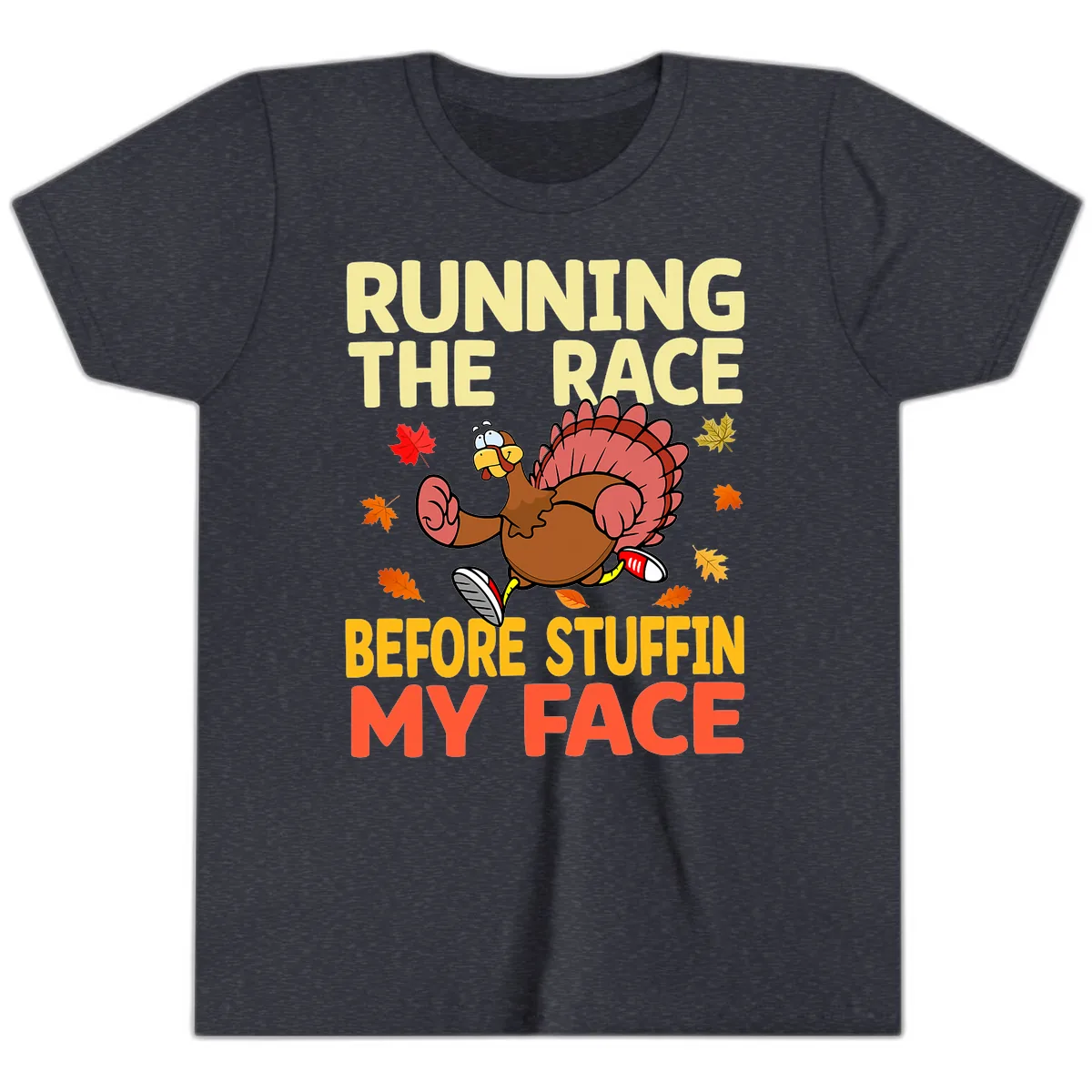 Running The Race Before Stuffin My Face Youth T-Shirt in Heather Navy