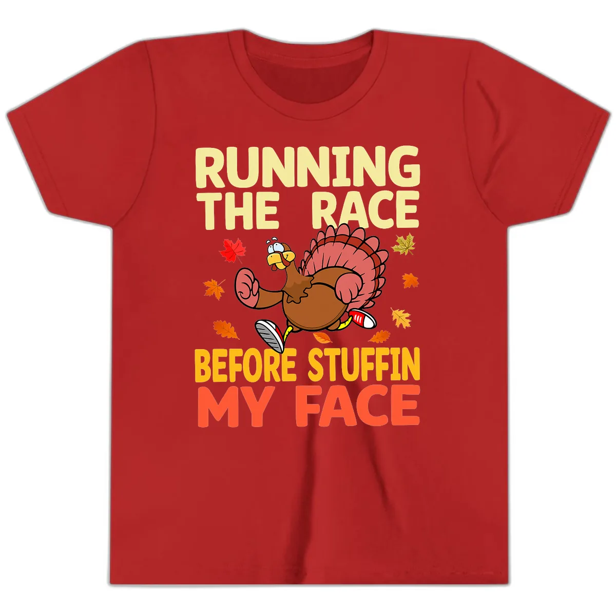 Running The Race Before Stuffin My Face Youth T-Shirt in Red