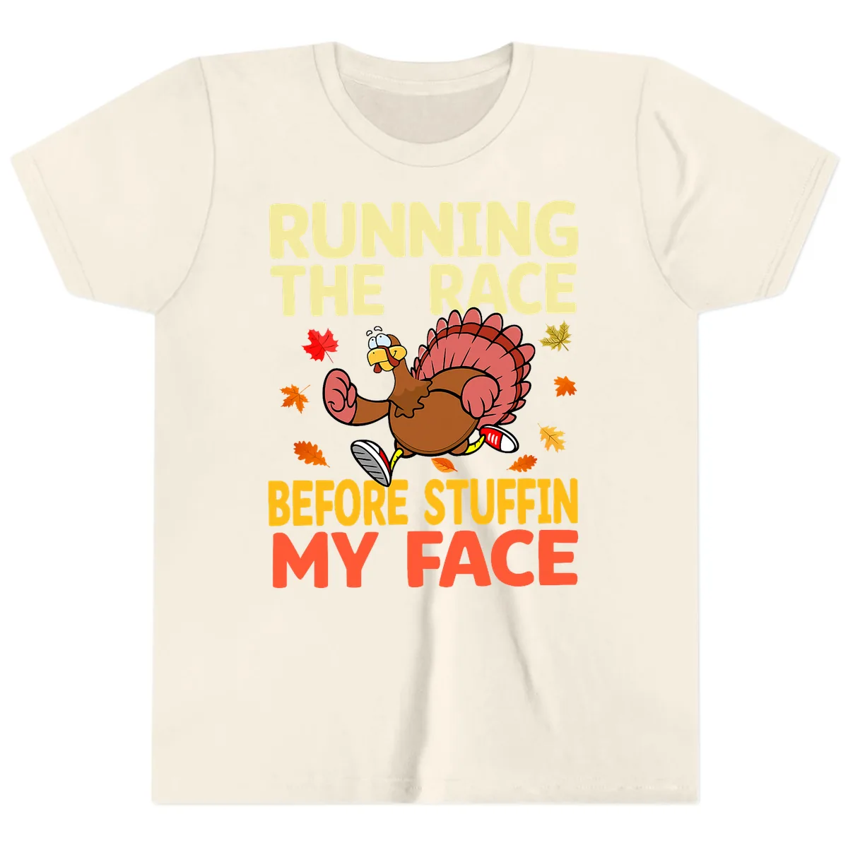 Running The Race Before Stuffin My Face Youth T-Shirt in Natural