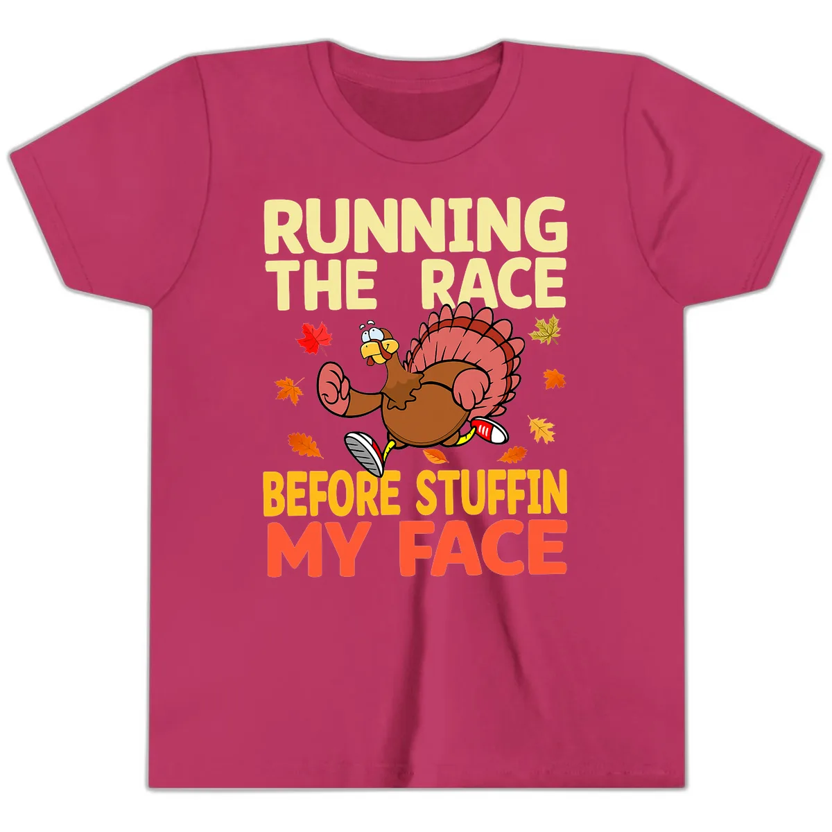 Running The Race Before Stuffin My Face Youth T-Shirt in Berry