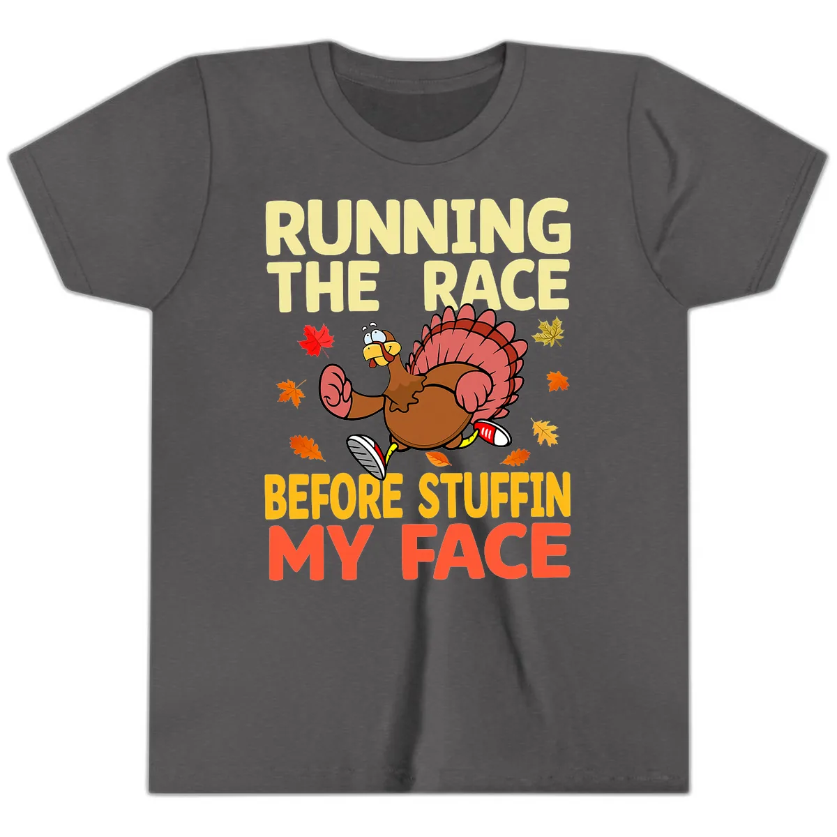 Running The Race Before Stuffin My Face Youth T-Shirt in Dark Heather Grey
