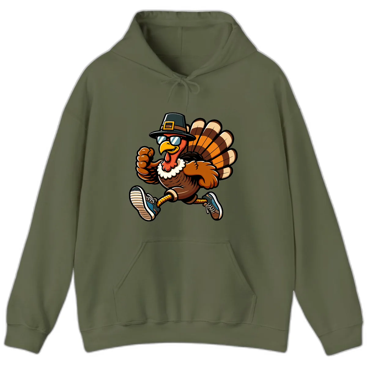 Running Turkey Trot Pilgrim Hoodie in Military Green