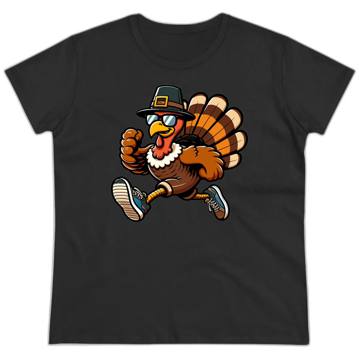 Running Turkey Trot Pilgrim Ladies Tee in Black