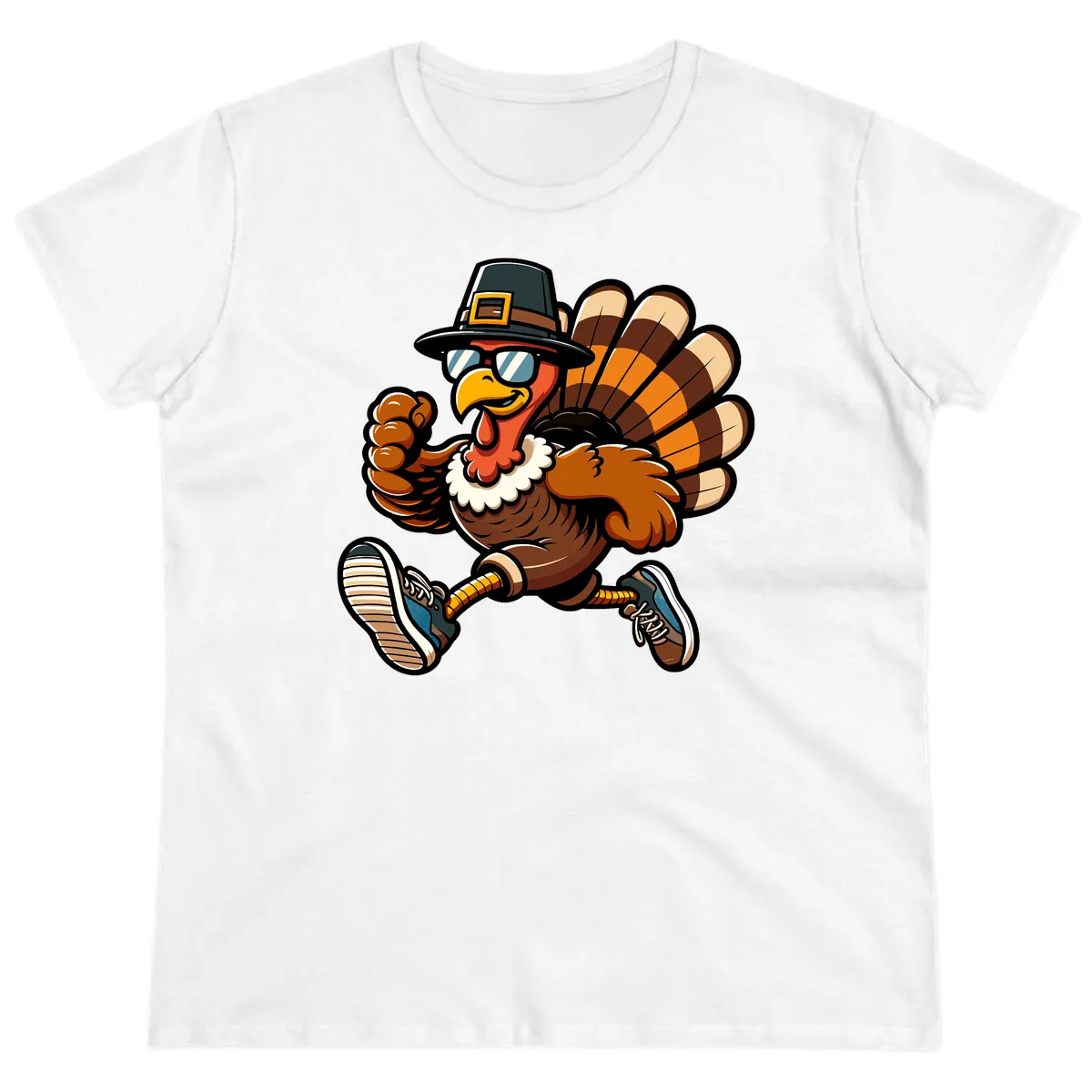 Running Turkey Trot Pilgrim Ladies Tee in White