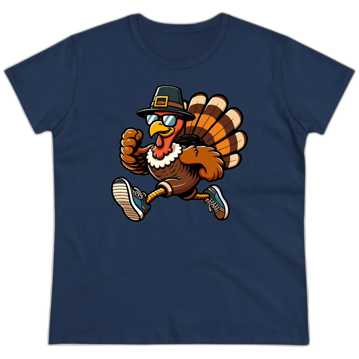 Running Turkey Trot Pilgrim Ladies Tee in Navy